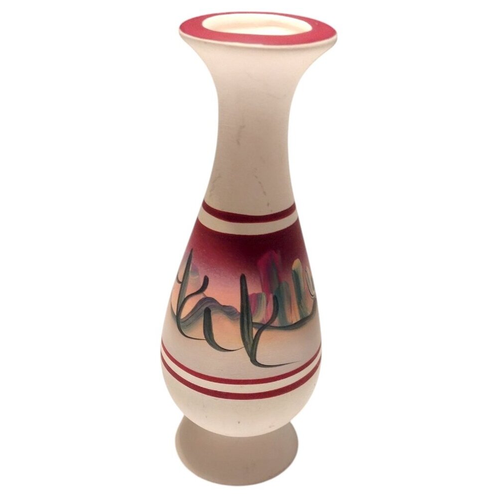 Vintage New West Pottery Hand Painted Vase 6" Southwest Floral Desert Signed